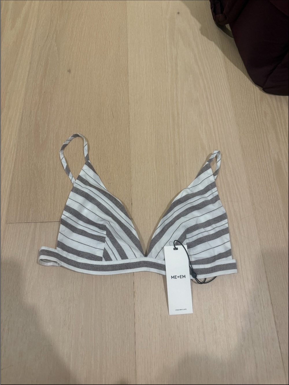 ME+EM Striped Triangle Bralette & Pants in White & Gray Taupe MATCHING SET